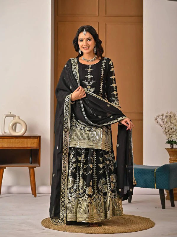 LadyVastara Designer Heavy Vichitra Silk Sharara Palazzo Set