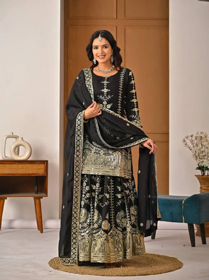 LadyVastara Designer Heavy Vichitra Silk Sharara Palazzo Set