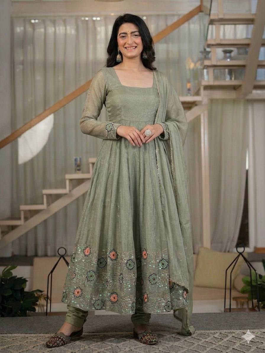 LadyVastara Designer Anarkali Gown for Women with Pant & Dupatta