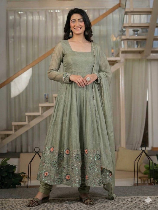 LadyVastara Designer Anarkali Gown for Women with Pant & Dupatta