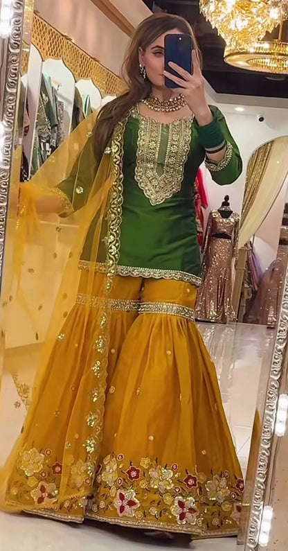 LadyVastara Designer Sharara Palazzo Suit Faux Georgette Silk | Party & Festive Wear