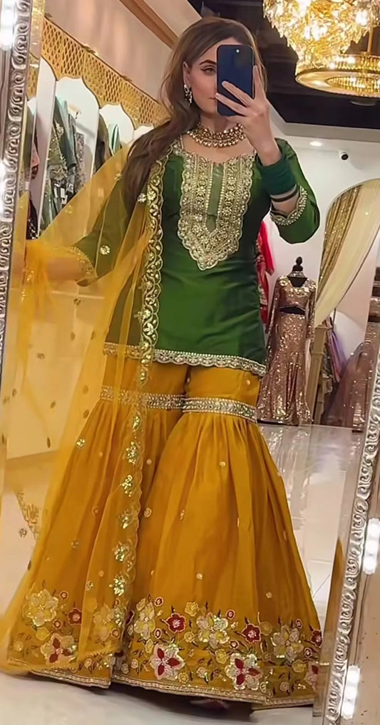 LadyVastara Designer Sharara Palazzo Suit Faux Georgette Silk | Party & Festive Wear