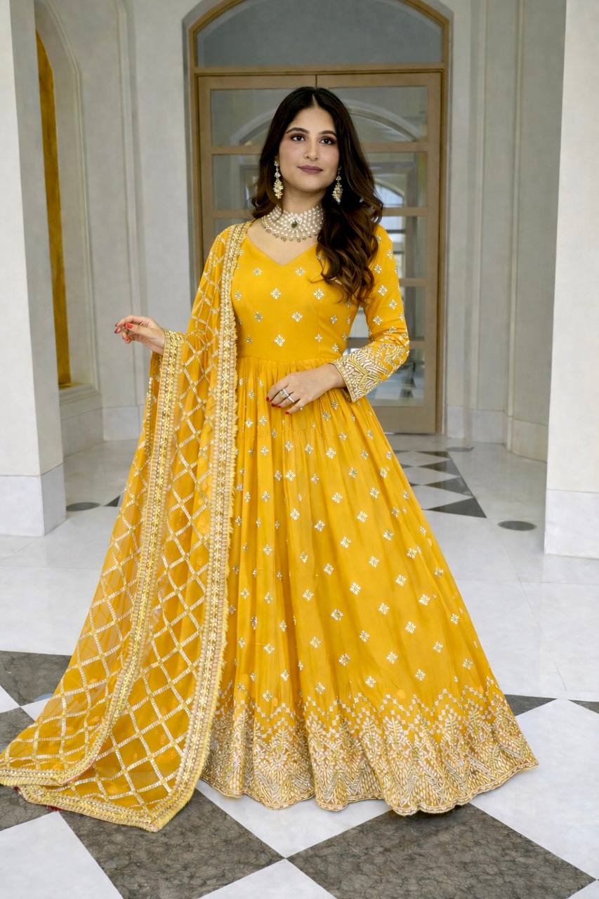 LadyVastara Designer Heavy Georgette Gown with Dupatta Set