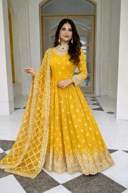 LadyVastara Designer Heavy Georgette Gown with Dupatta Set