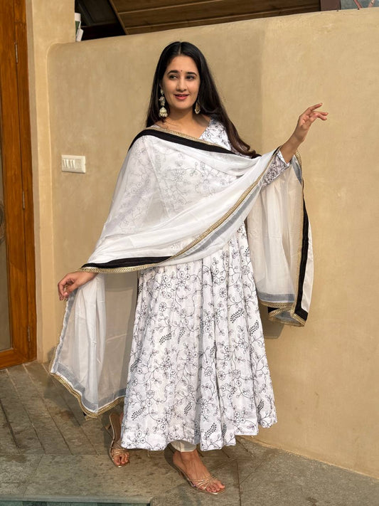 LadyVastara Elegant Vichitra Silk Embroidered Anarkali Suit Set with Organza Dupatta