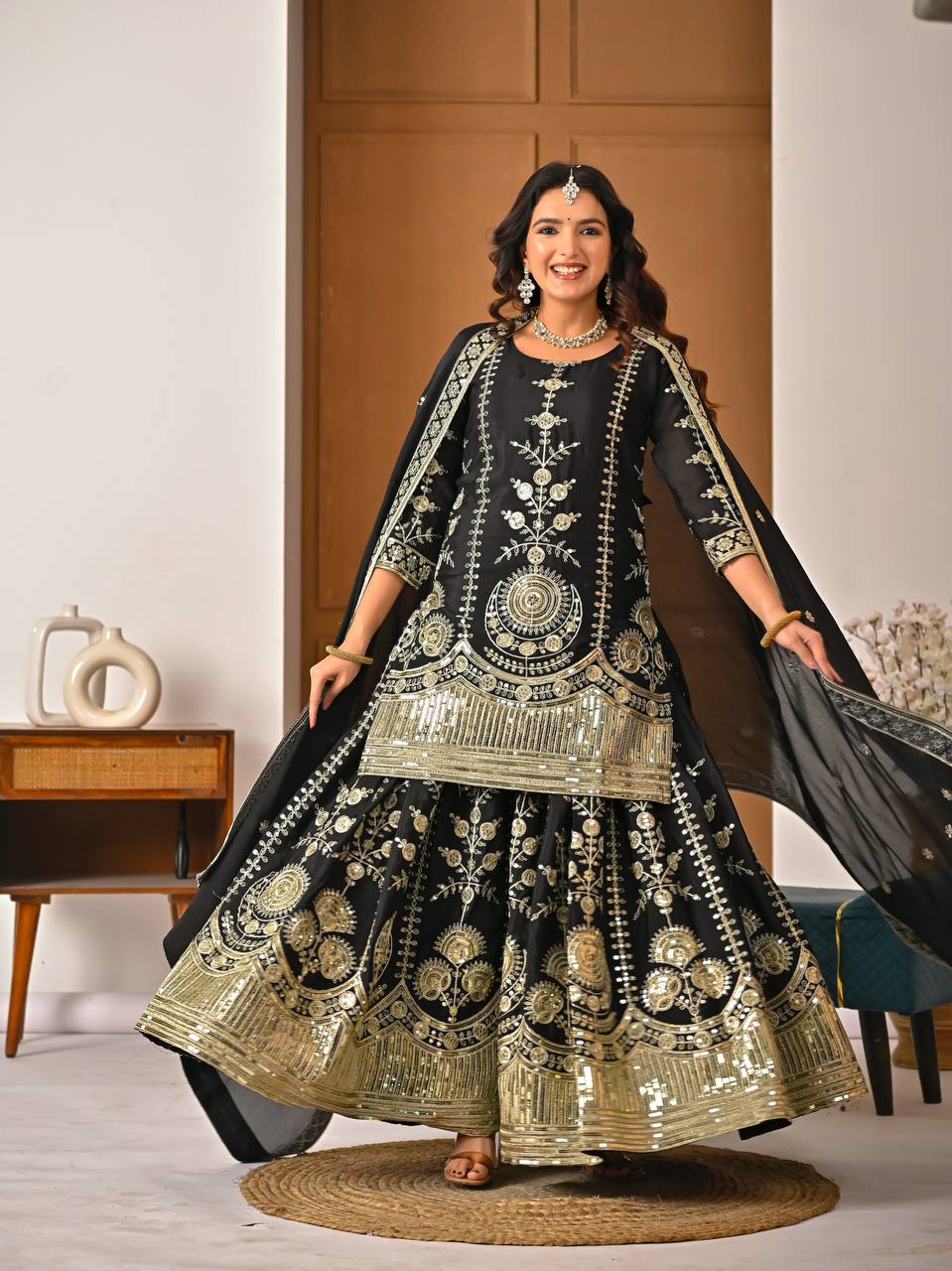 LadyVastara Designer Heavy Vichitra Silk Sharara Palazzo Set