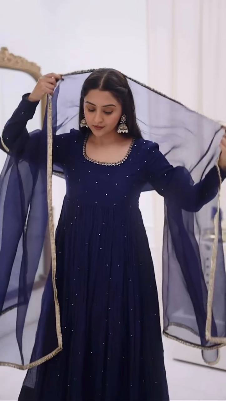LadyVastara Designer Faux Georgette Anarkali Set with Heavy Flair & Premium Work