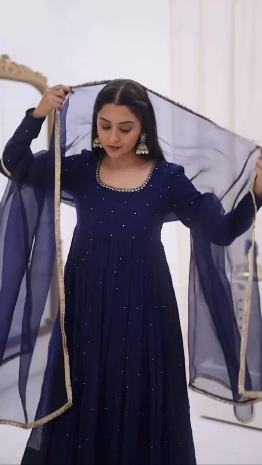 LadyVastara Designer Faux Georgette Anarkali Set with Heavy Flair & Premium Work
