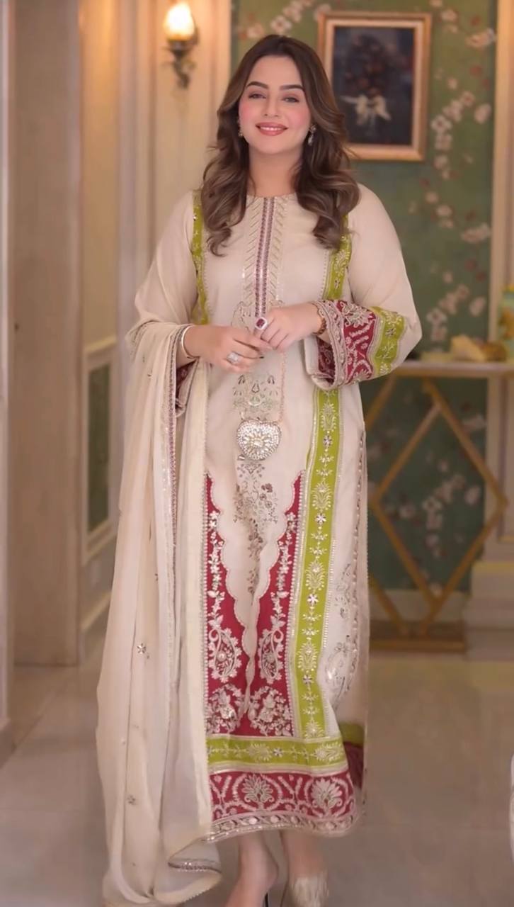 LadyVastara Elegant Embroidered Roman Silk Kurta Set for Festive Occasions