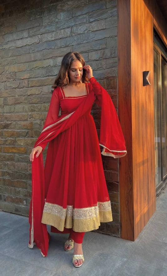 LadyVastara Designer Faux Blooming Anarkali Palazzo Set with Lace Dupatta