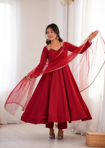 LadyVastara Designer Lace Work Anarkali Gown with Net Dupatta