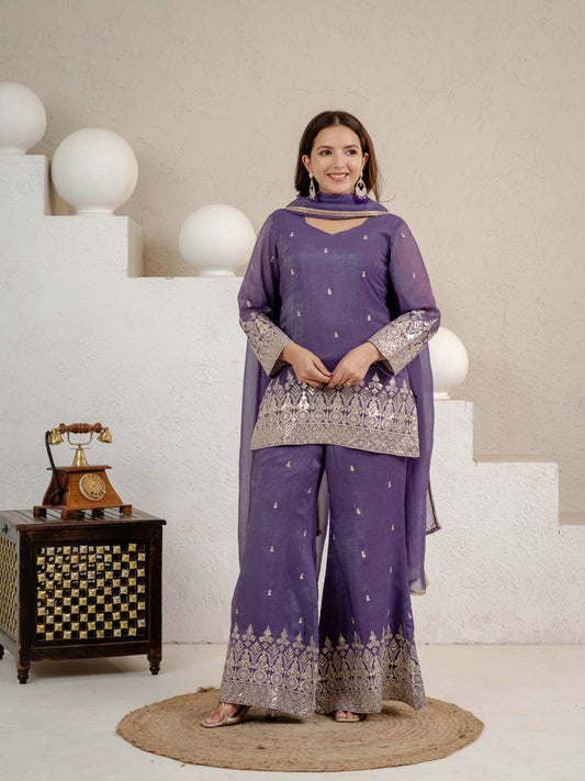 LadyVastara Elegant Embroidered Crunchy Silk Kurta Set with Fancy Dupatta