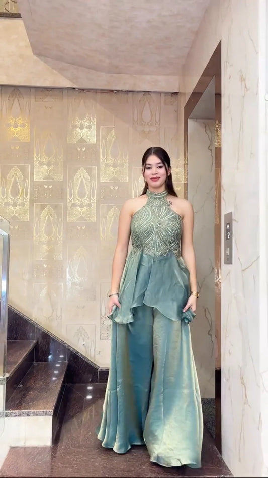 Ladyvastara Party Wear Handwork Top with Sharara Palazzo Set