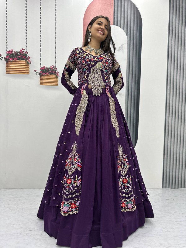 Lady Vastara Festival Special Pure Vichitra Crop Top Lehenga Set with Heavy Work