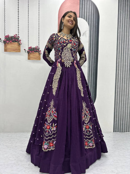 Lady Vastara Festival Special Pure Vichitra Crop Top Lehenga Set with Heavy Work