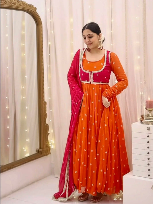 LadyVastara Premium Faux Georgette Anarkali Gown with Koti