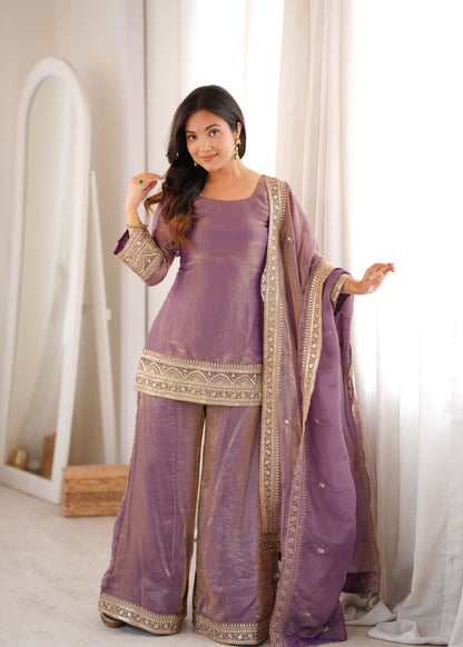 LadyVastara Trendy Silk Embroidered Kurta Palazzo Set with Dupatta