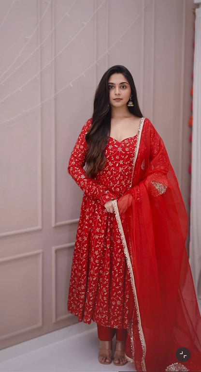 LadyVastara Designer Red Anarkali Set – Festive & Party Wear Collection