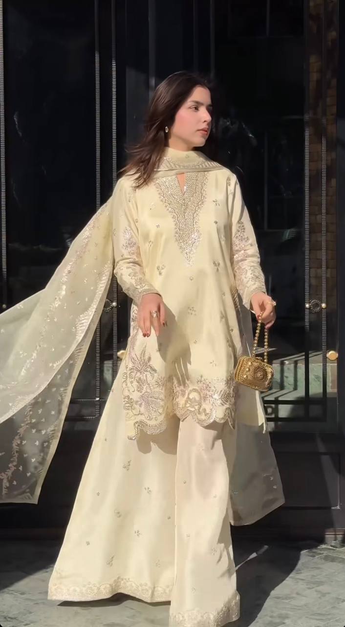 LadyVastara Premium Sequence Embroidered Crepe Silk Sharara Set