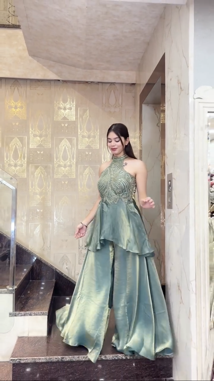 Ladyvastara Party Wear Handwork Top with Sharara Palazzo Set