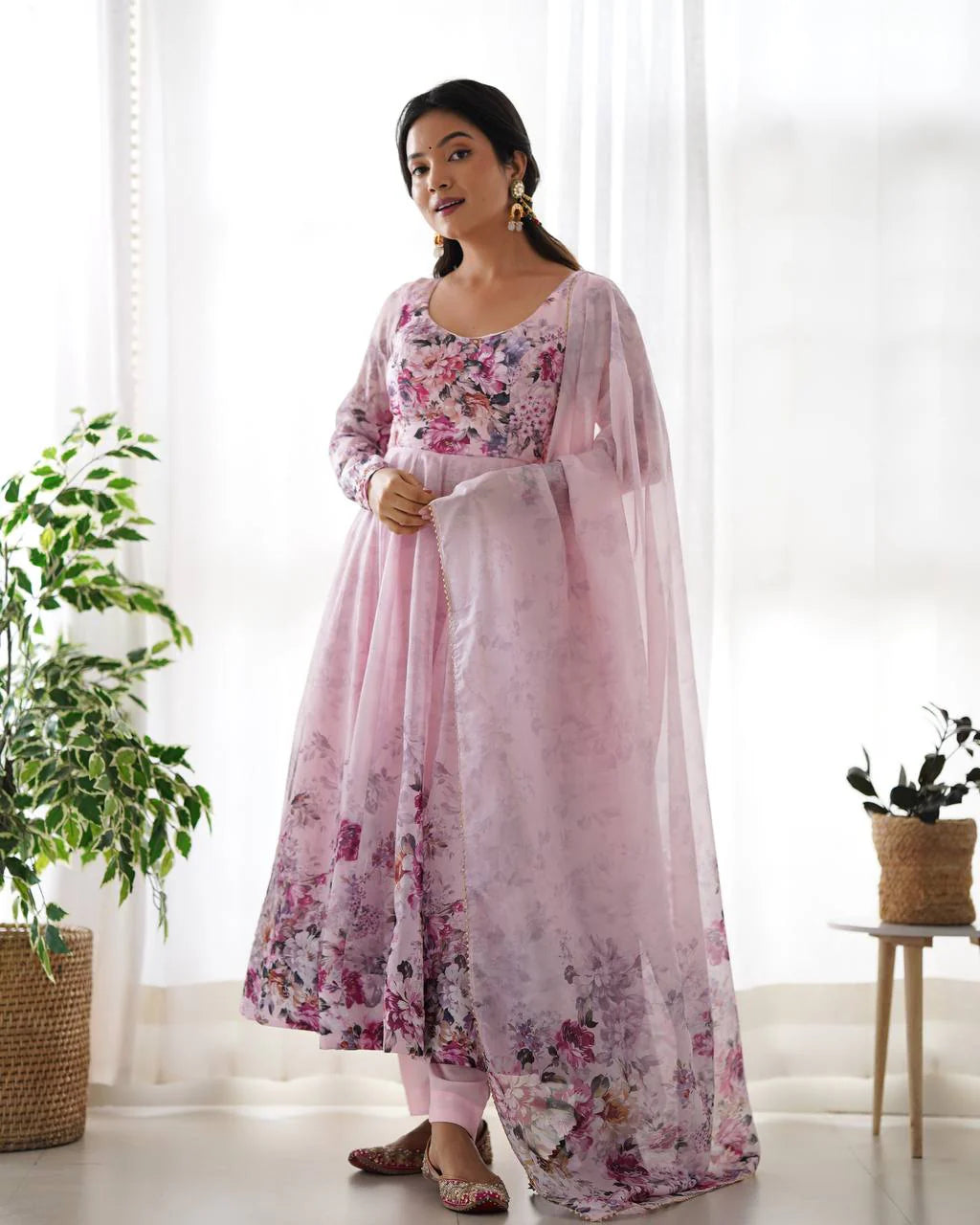 LadyVastara Pure Soft Organza Silk Fully Flared Kali Cut Anarkali Suit Set with Dupatta & Pant