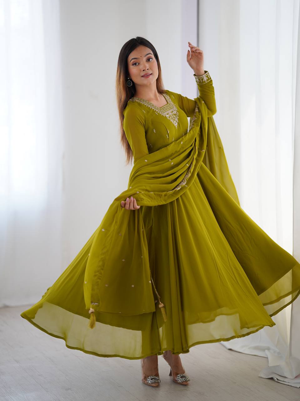 LadyVastara Heavy Embroidered Anarkali Suit with 6.5m Grand Flair & Zari Work