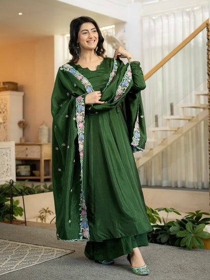 Designer Heavy NC Vichitra Silk Anarkali Suit Set
