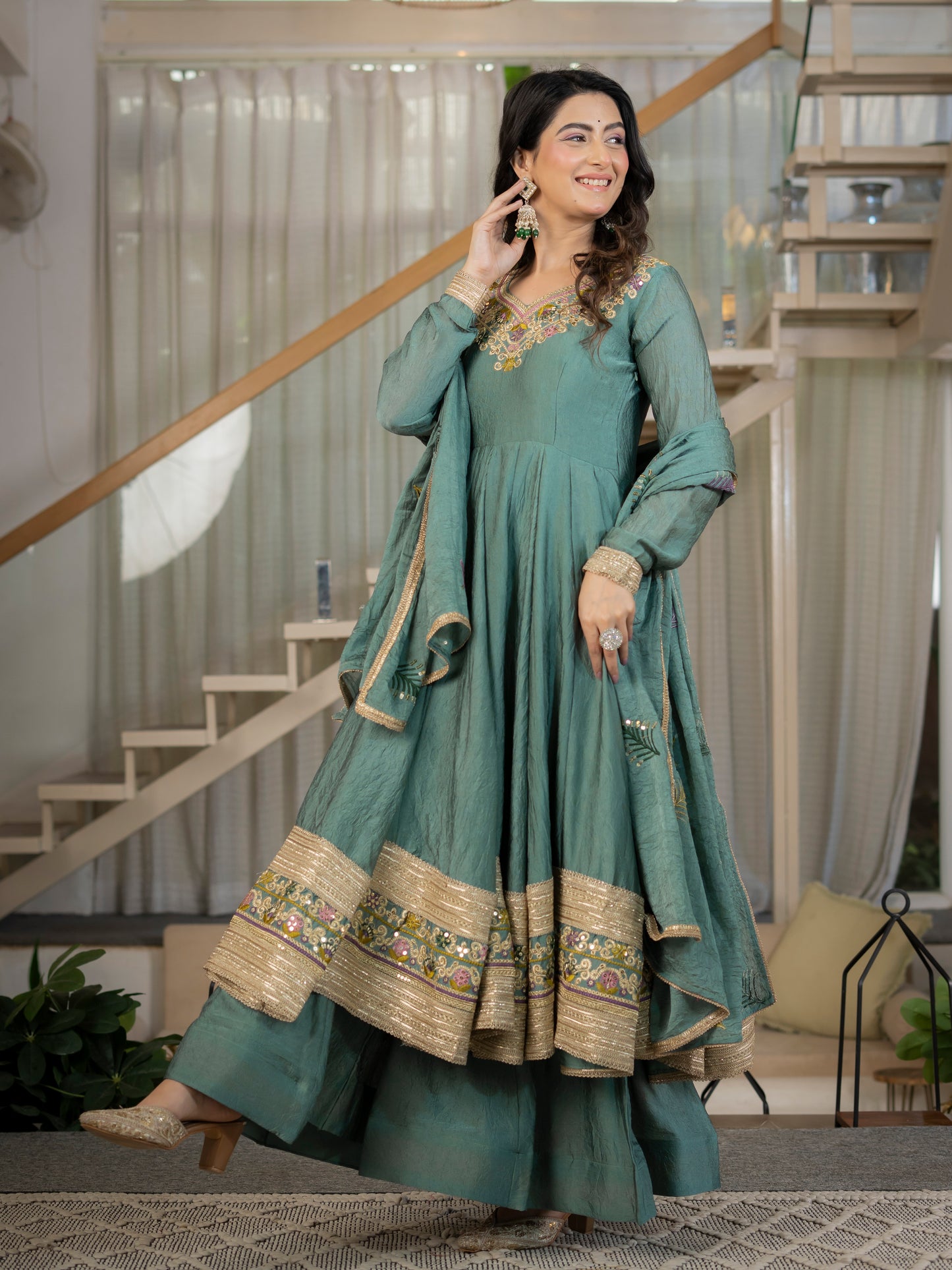 Heavy Rangoli Crush Designer Anarkali Suit Set with Embroidery