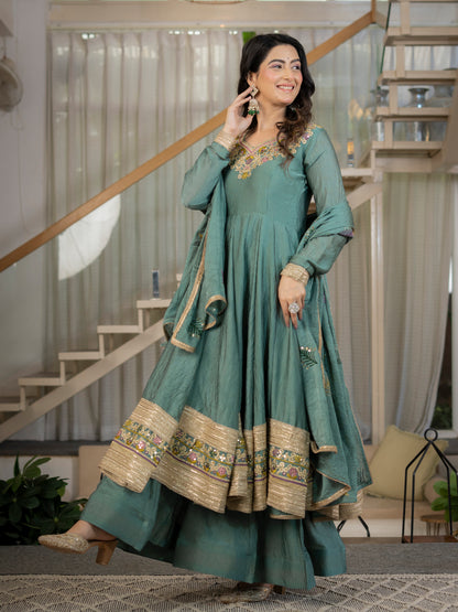 Heavy Rangoli Crush Designer Anarkali Suit Set with Embroidery