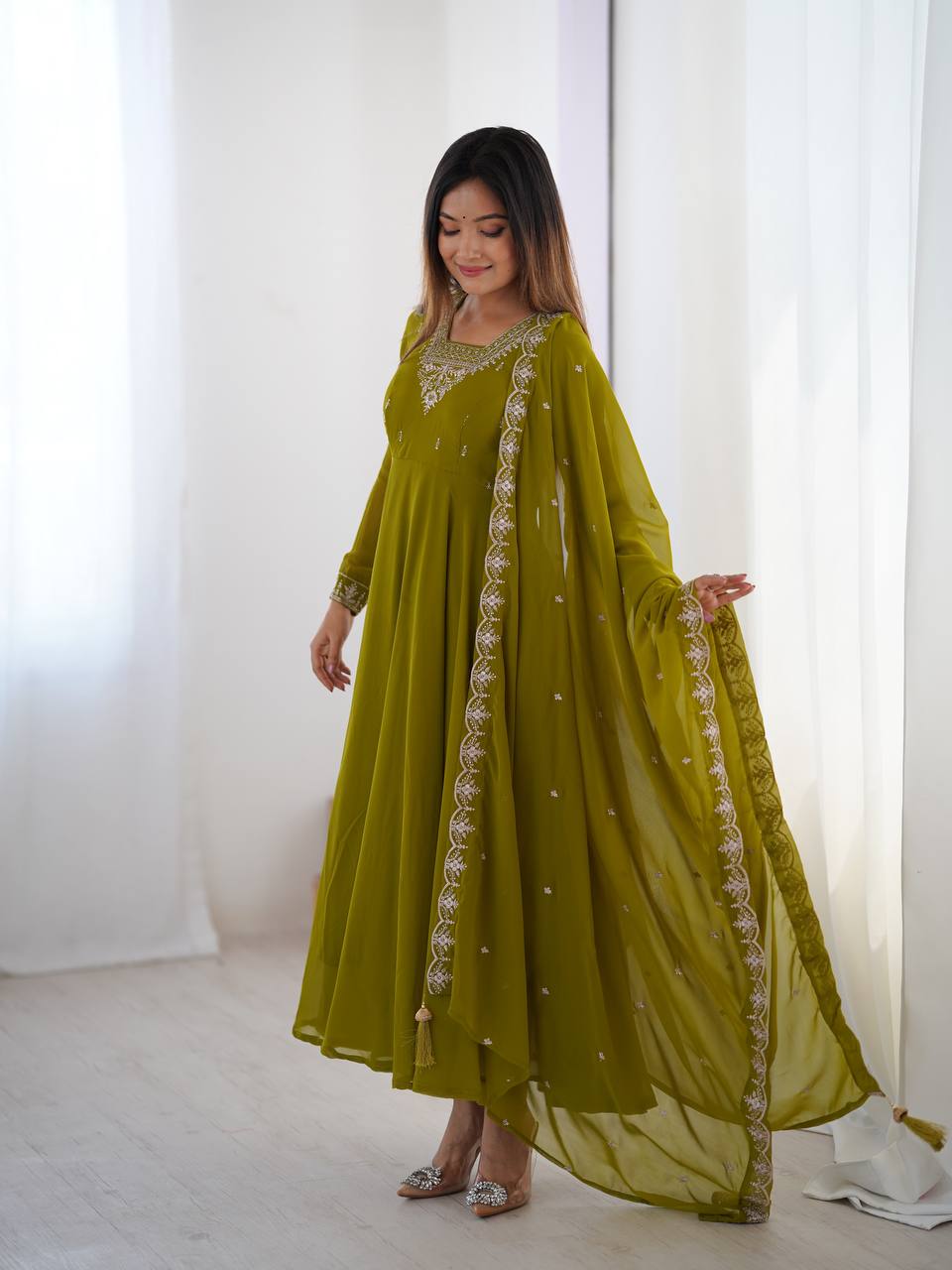 LadyVastara Heavy Embroidered Anarkali Suit with 6.5m Grand Flair & Zari Work