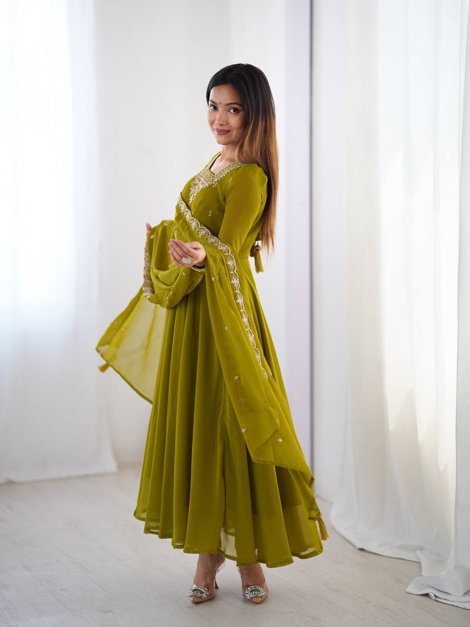 LadyVastara Heavy Embroidered Anarkali Suit with 6.5m Grand Flair & Zari Work