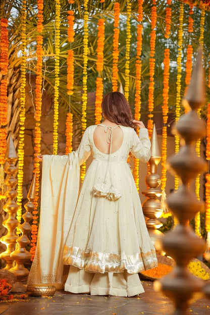 LadyVastara Traditional Wear Designer Gown Set with Mukesh Work Dupatta