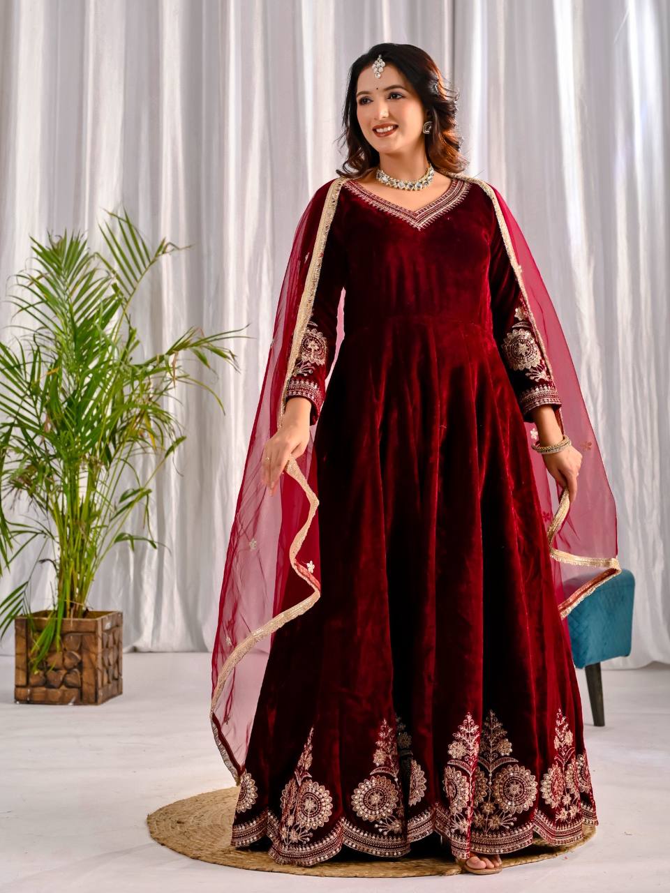 LadyVastara Premium Velvet Designer Anarkali Suit with Heavy Embroidery & Dupatta