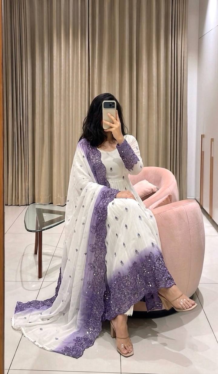 LadyVastara Premium Star Georgette Sequence & Mirror Work Gown with Pant