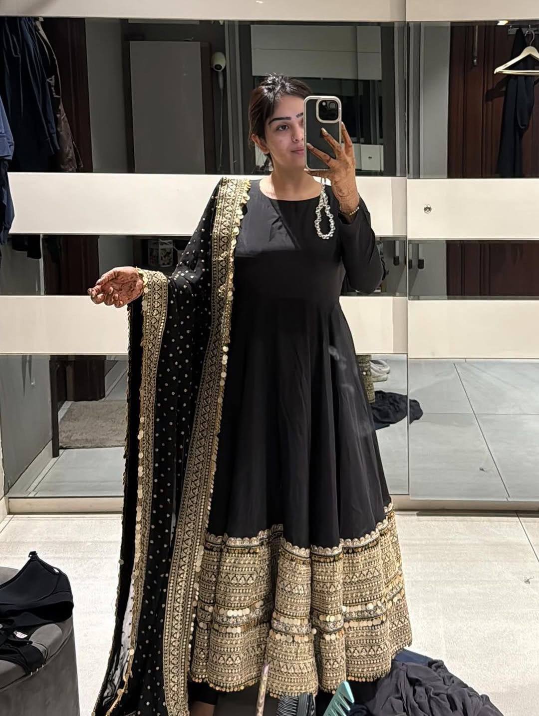 LadyVastara Heavy Embroidery Sequins Work Gown with Bottom & Dupatta Set