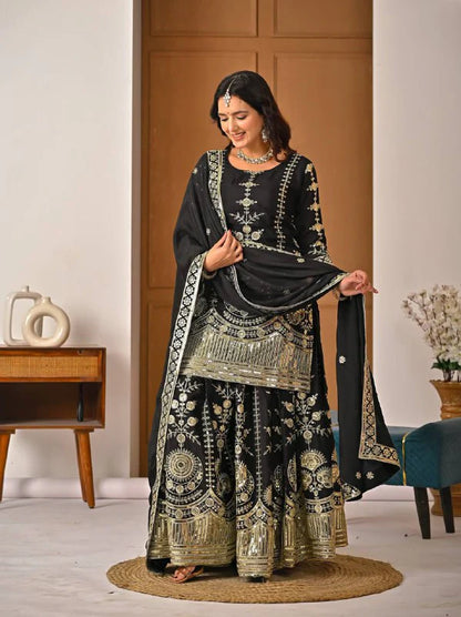 LadyVastara Designer Heavy Vichitra Silk Sharara Palazzo Set