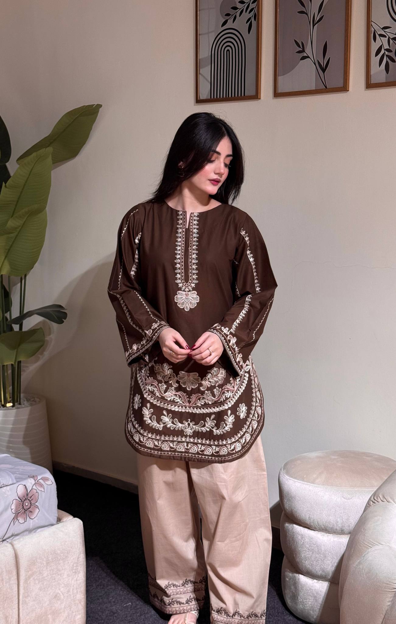 LadyVastara Luxury Festive Roman Silk Farshi Palazzo Set