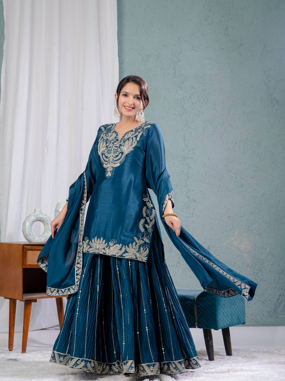 LadyVastara Elegant Chinnon Sharara Set with Intricate Embroidery