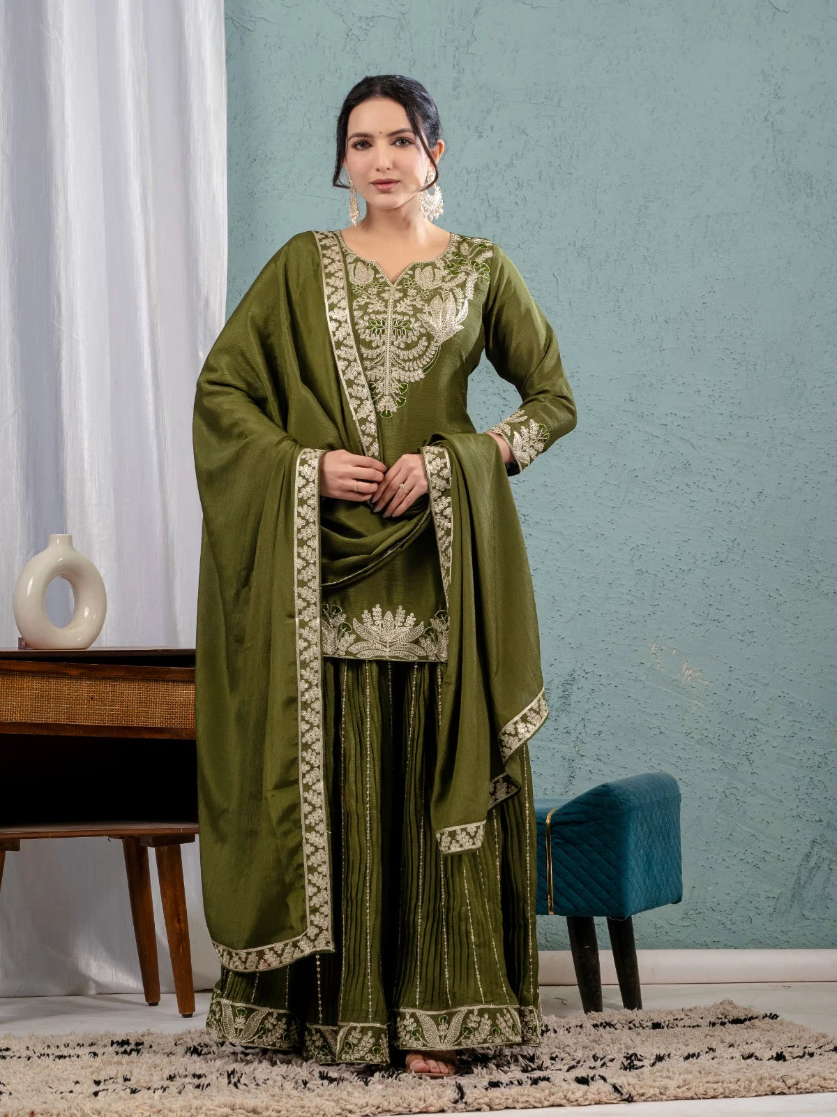 LadyVastara Elegant Chinnon Sharara Set with Intricate Embroidery