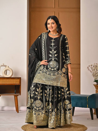 LadyVastara Designer Heavy Vichitra Silk Sharara Palazzo Set