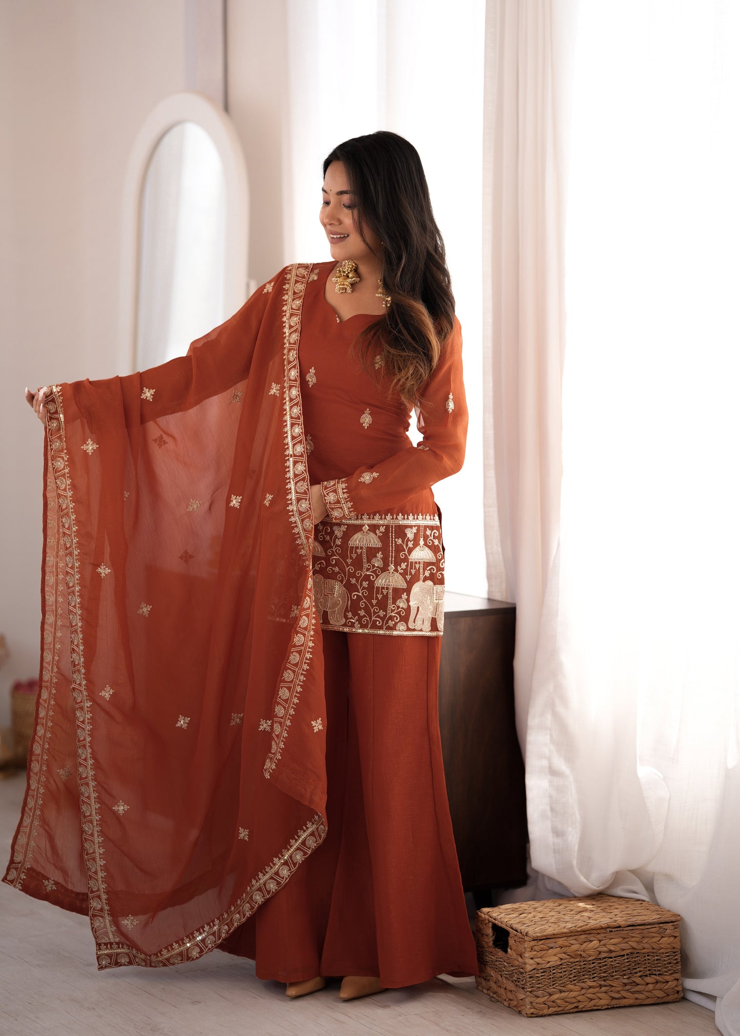 LadyVastara Luxury Crunchy Silk Kurta Pant Dupatta Set for Festive & Wedding Wear