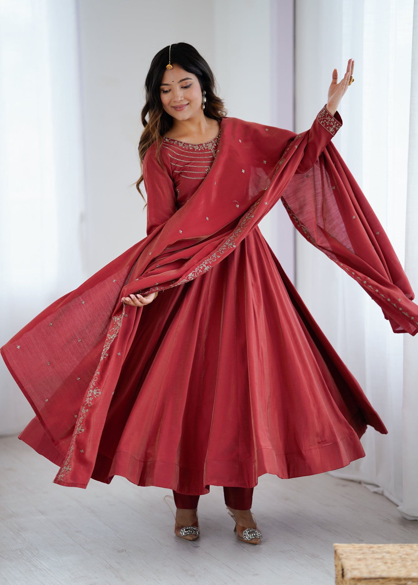 LadyVastara Luxury Chanderi Silk Anarkali Suit with Beads Handwork