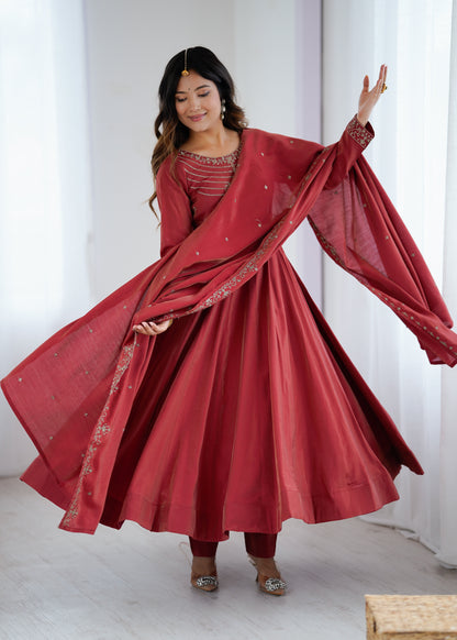 LadyVastara Luxury Chanderi Silk Anarkali Suit with Beads Handwork