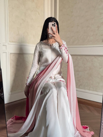 LadyVastara Luxury Party Wear Embroidered Kurta Palazzo Set with Shaded Dupatta