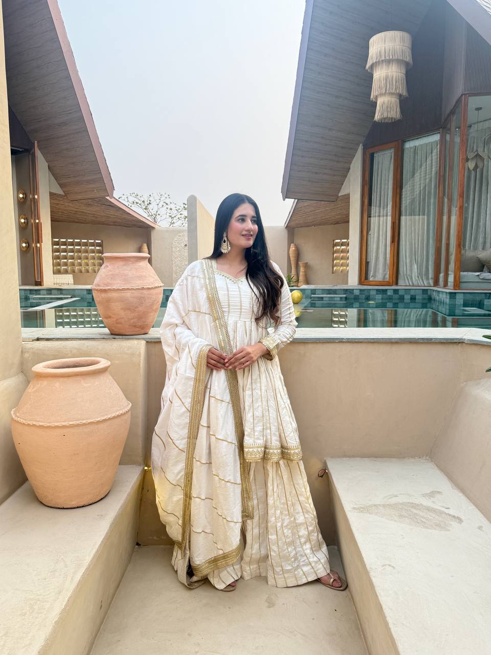 LadyVastara Royal Embroidered Vichitra Silk Sharara Suit with Dupatta