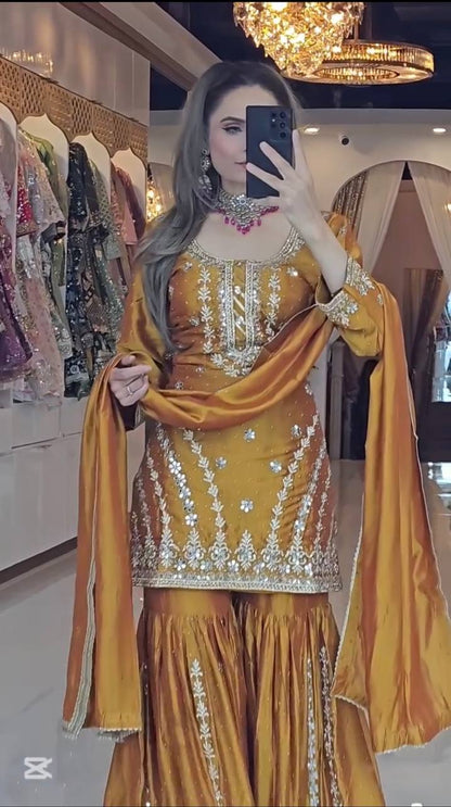 LadyVastara A Joyful Glow in a Stylish Pattern  Enjoy in Style with a Sharara Suit