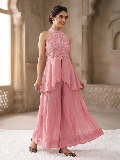 LadyVastara Luxury Fandy Crush Beads Work Sharara Co-Ord Set