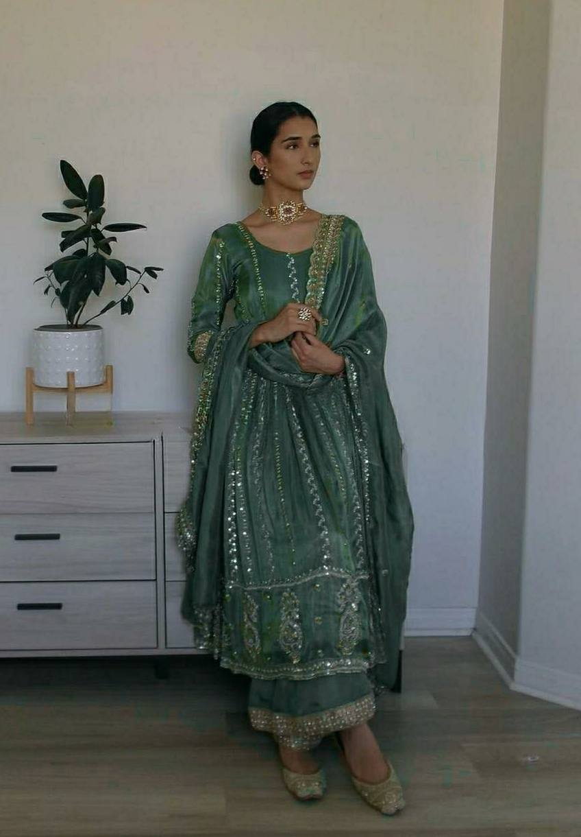 LadyVastara Premium Natural Crepe Anarkali Pant Set – Festive & Party Wear