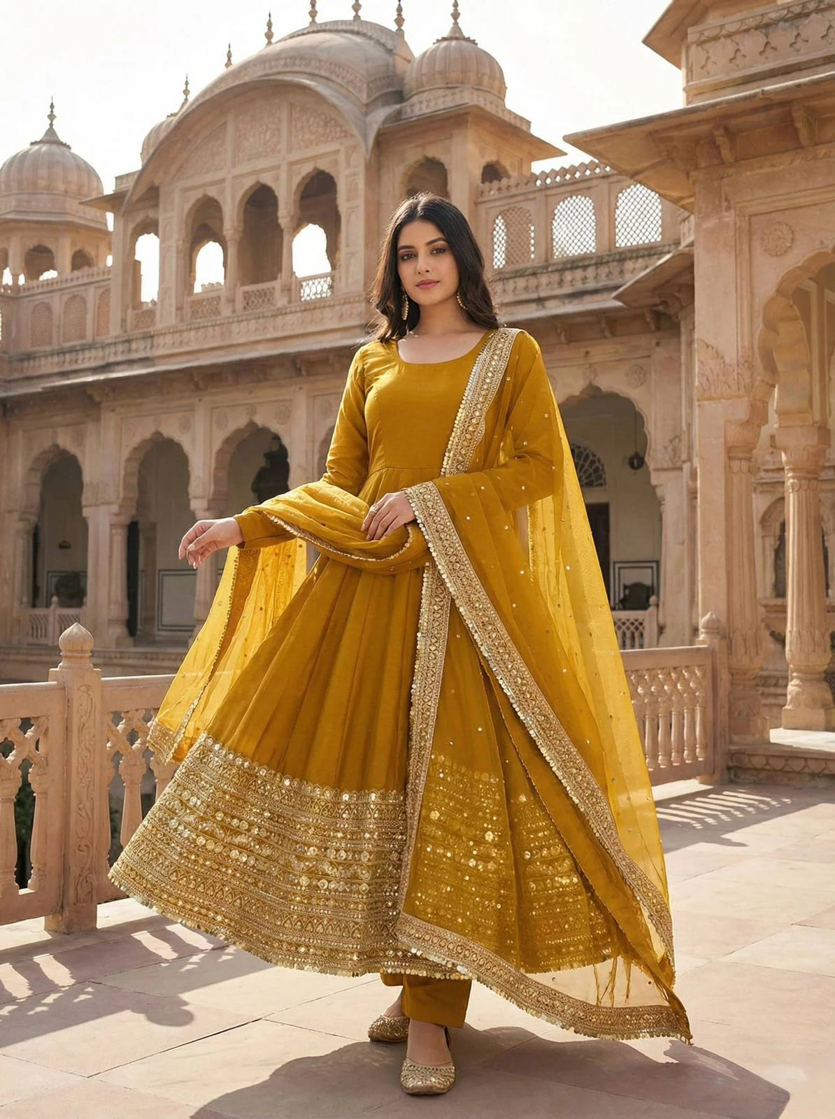 LadyVastara Luxury Party Wear Roman Silk Gown Set for Women