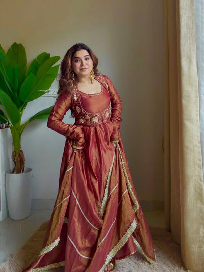 LadyVastara Elegant Cosmos Silk Maxi Anarkali Set with Koti